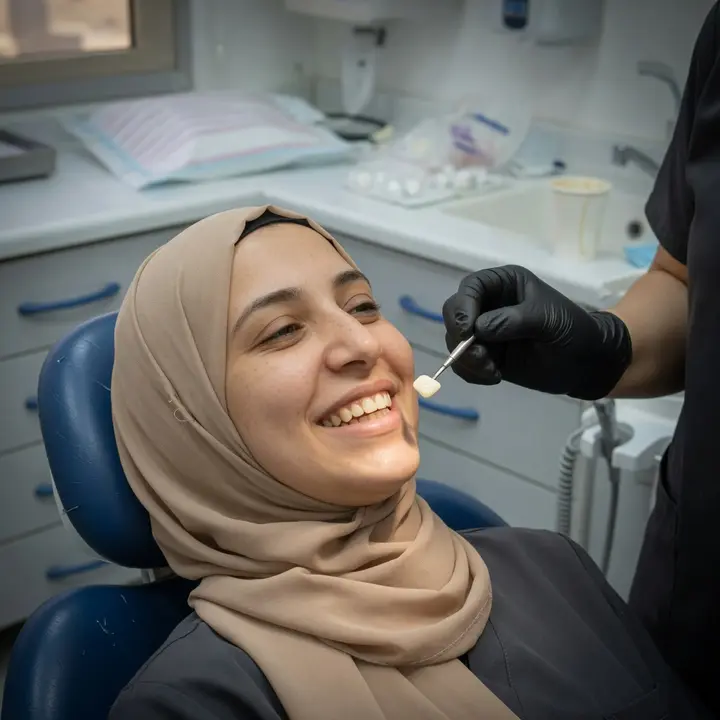 مقارنة لون السنان بدليل الألوان قبل الفينيرز